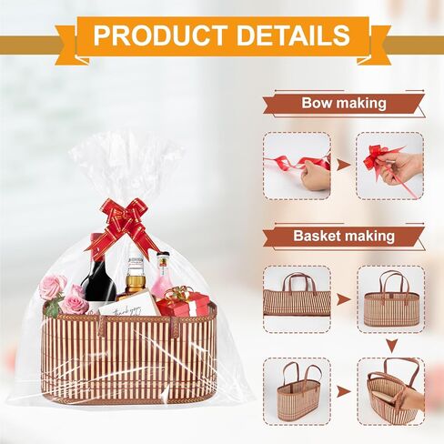 ‌Large Woven Gift Basket with Handles - Empty Bamboo Basket for Gifts (Adults/Wine/Christmas) (RED, 3PC SMALL) in Saudi Arabia