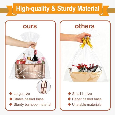 ‌Large Woven Gift Basket with Handles - Empty Bamboo Basket for Gifts (Adults/Wine/Christmas) (RED, 3PC SMALL) in Saudi Arabia