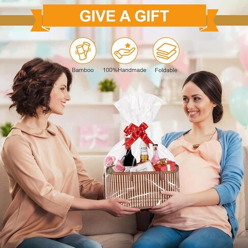 ‌Large Woven Gift Basket with Handles - Empty Bamboo Basket for Gifts (Adults/Wine/Christmas) (RED, 3PC SMALL) in Saudi Arabia