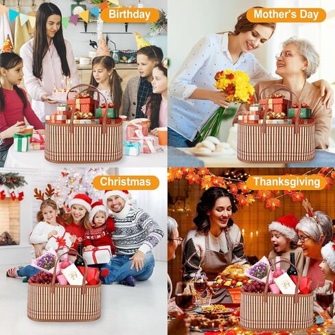 ‌Large Woven Gift Basket with Handles - Empty Bamboo Basket for Gifts (Adults/Wine/Christmas) (RED, 3PC SMALL) in Saudi Arabia