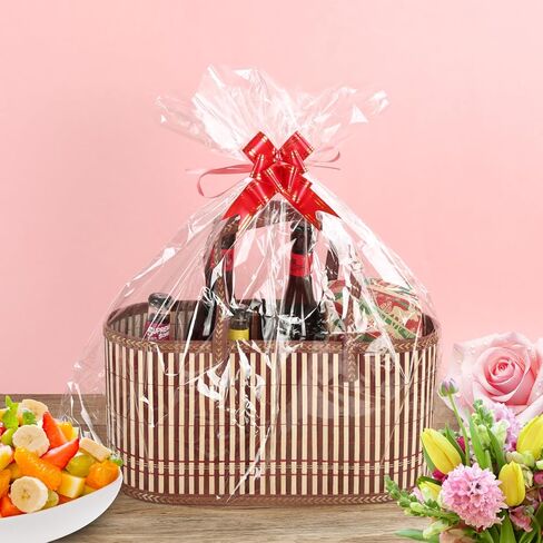 ‌Large Woven Gift Basket with Handles - Empty Bamboo Basket for Gifts (Adults/Wine/Christmas) (RED, 3PC SMALL) in Saudi Arabia