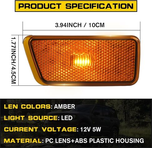 مصابيح جانبية LED للمصد الأمامي لسيارة Ford Bronco Sport 2021 2022 2023 2024، مجموعة مصابيح التحديد الجانبية للحاجز الأمامي عدسة صفراء كهرمانية، مصابيح علامة المصد، عبوتان in Kuwait