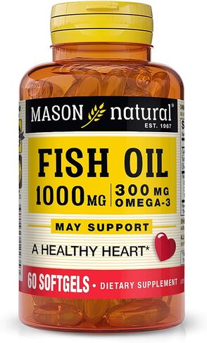 MASON NATURAL Fish Oil 1,000 mg with 300 mg Omega-3, Healthy Heart, Supports Circulatory Function, Improved Cardiovascular Health, 200 Softgels in Kuwait