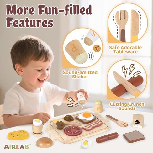 airlab لعبة الغذاء للطفل 3-5 التظاهر اللعب الاطفال مطبخ Playset الإفطار قطع الطعام فتاة صبي هدية عيد ميلاد سن 3 4 5 6 سنوات من العمر الخشب الألعاب التعليمية اكسسوارات المطبخ in Kuwait