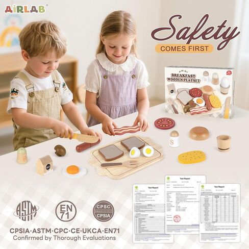 airlab لعبة الغذاء للطفل 3-5 التظاهر اللعب الاطفال مطبخ Playset الإفطار قطع الطعام فتاة صبي هدية عيد ميلاد سن 3 4 5 6 سنوات من العمر الخشب الألعاب التعليمية اكسسوارات المطبخ in Kuwait