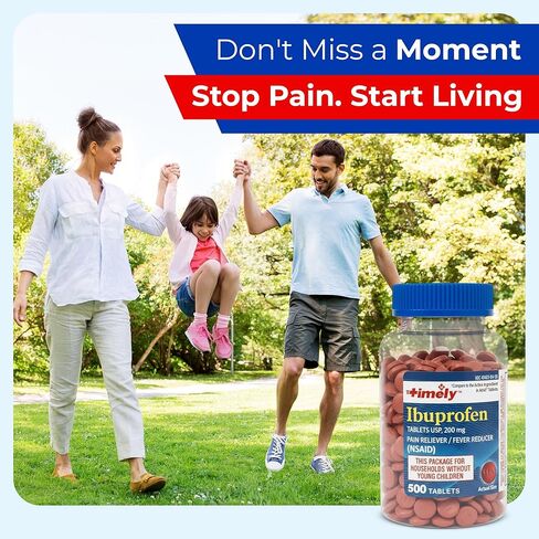 Timely - Ibuprofen 200mg - 1000 Tablets - Compared to Advil Tablets - Pain Relief Tablets and Fever Reducer for Adults - for Headache Relief, Menstrual Pain, Tooth and Muscular Aches in Kuwait