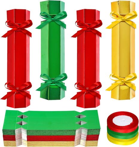 Whaline 60 Packs Christmas No-Snap Party Table Favors DIY Red Green Gold Color Christmas Paper Cracker Candy Boxes with Ribbon for Xmas Gift Stocking Stuffers Holiday Party Dinner Traditions Decor in Saudi Arabia