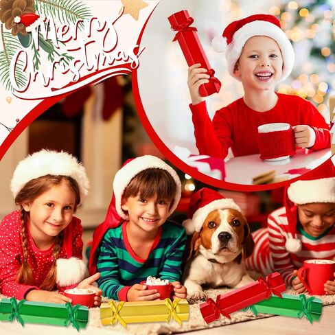 Whaline 60 Packs Christmas No-Snap Party Table Favors DIY Red Green Gold Color Christmas Paper Cracker Candy Boxes with Ribbon for Xmas Gift Stocking Stuffers Holiday Party Dinner Traditions Decor in Saudi Arabia