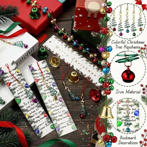 50 Sets Christmas Jingle Bell Tree Keychains Bulk with Christmas Bookmarks, Santa's Sleigh Bell Bookmarks for Kids Student End of Year Party Favor, Holiday Stocking Stuffer, Classroom Gift in Saudi Arabia