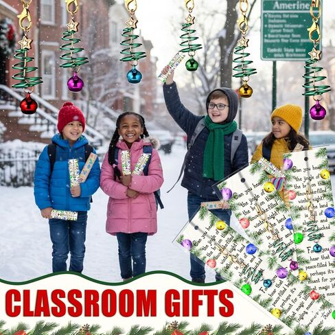 50 Sets Christmas Jingle Bell Tree Keychains Bulk with Christmas Bookmarks, Santa's Sleigh Bell Bookmarks for Kids Student End of Year Party Favor, Holiday Stocking Stuffer, Classroom Gift in Saudi Arabia