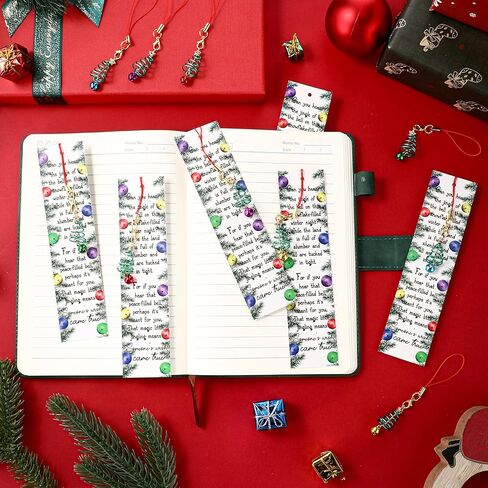 50 Sets Christmas Jingle Bell Tree Keychains Bulk with Christmas Bookmarks, Santa's Sleigh Bell Bookmarks for Kids Student End of Year Party Favor, Holiday Stocking Stuffer, Classroom Gift in Saudi Arabia
