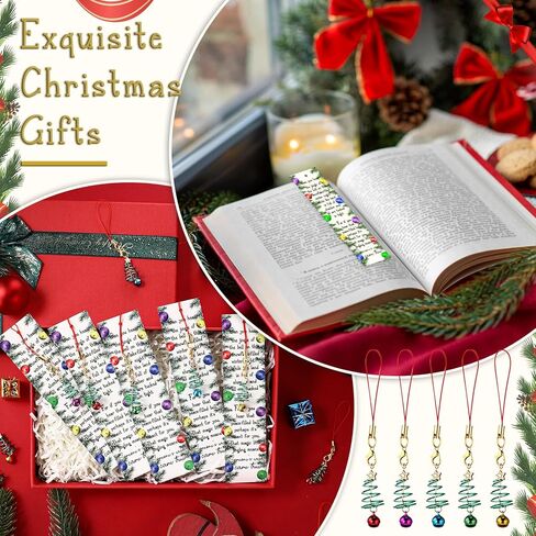 50 Sets Christmas Jingle Bell Tree Keychains Bulk with Christmas Bookmarks, Santa's Sleigh Bell Bookmarks for Kids Student End of Year Party Favor, Holiday Stocking Stuffer, Classroom Gift in Saudi Arabia