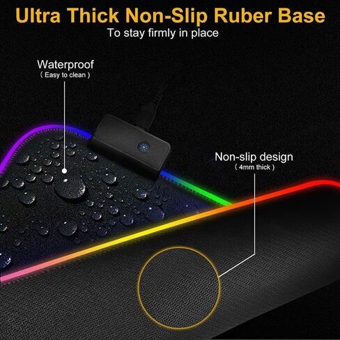 RGB Gaming Mouse Pad, Extended XXL Big Size, 14 Mode Spectrum 7 Colors LED Light Up Border, Black, 1.8 USB Cable in Saudi Arabia