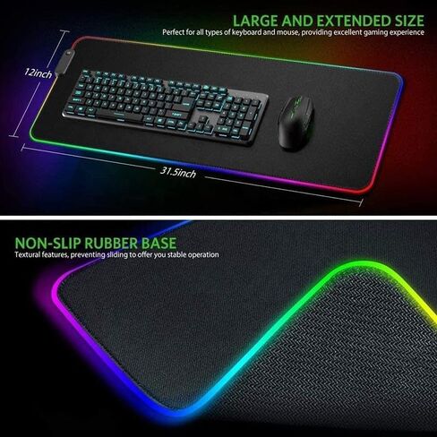 RGB Gaming Mouse Pad, Extended XXL Big Size, 14 Mode Spectrum 7 Colors LED Light Up Border, Black, 1.8 USB Cable in Saudi Arabia
