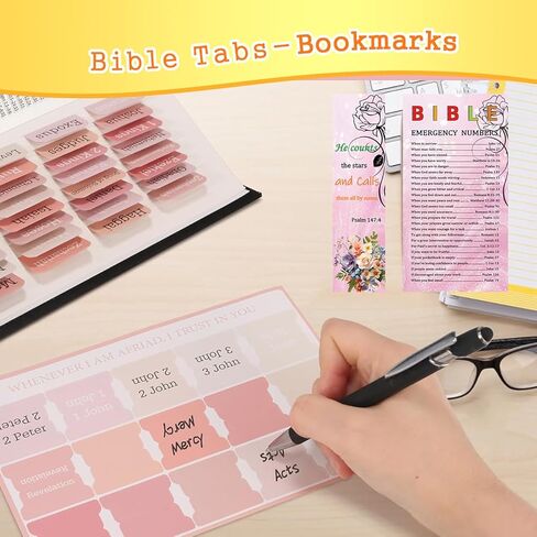 مجموعة مذكرات الكتاب المقدس FGRKXCV مع حقائب كبيرة وحقيبة أقلام للنساء، وإكسسوارات الكتاب المقدس مع الأقلام وعلامات التبويب والإشارات المرجعية ولوازم دراسة الكتاب المقدس (وردي) in Kuwait