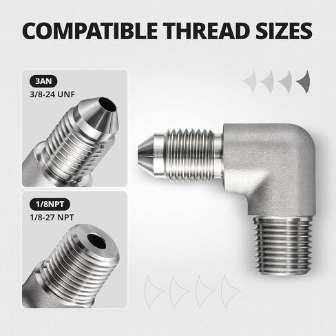 EVIL ENERGY 3AN Male Flare to 1/8" NPT Male 90 Degree Adapter Fitting for Fuel, Power Steering Systems Connections, Stainless Steel Silver in Saudi Arabia