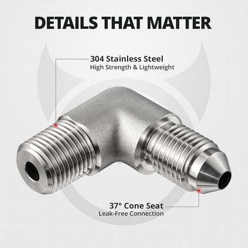 EVIL ENERGY 3AN Male Flare to 1/8" NPT Male 90 Degree Adapter Fitting for Fuel, Power Steering Systems Connections, Stainless Steel Silver in Saudi Arabia