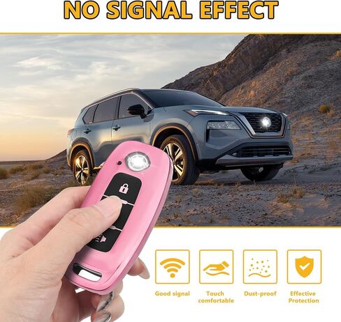 FT FUNTOR لغطاء مفاتيح Nissan، 3 أزرار سوداء من مادة TPU مع سلسلة مفاتيح، متوافق مع 2023 2024 2025 Nissan Pathfinder Rogue Kicks (3 وردي) in Kuwait