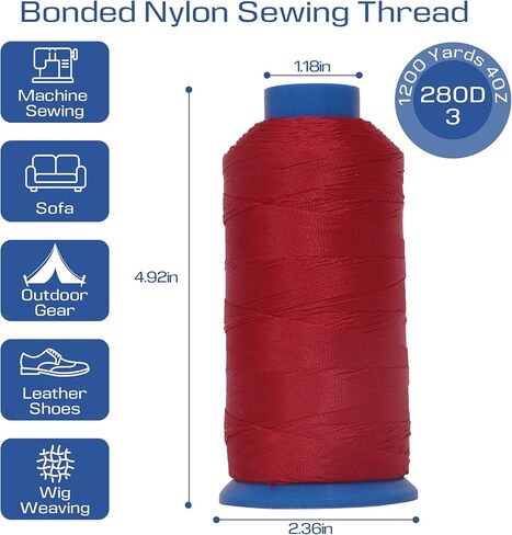 Heavy Duty Bonded Nylon 66 Sewing Thread 280D/3#92 T90 1200Yards for Canvas Furniture Upholstery Leather Goods Leather Footwear Outdoors (Black) in Saudi Arabia