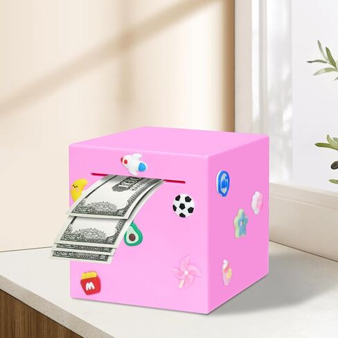 بنك بيجي للأطفال والكبار، بنك أموال غير قابل للفتح، ملصق لطيف على شكل خنزير يمكنك صنعه بنفسك، يجب أن ينكسر لفتح بنك بيجي - صندوق نقود ABS، 4.72 بوصة (وردي) in Kuwait