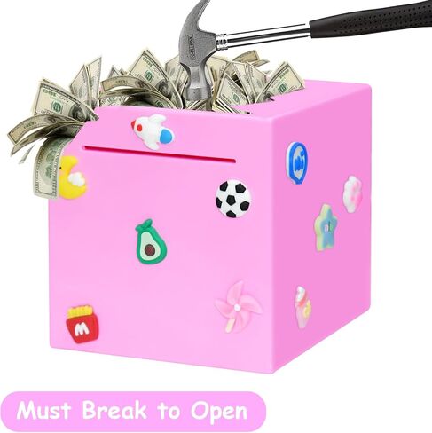 بنك بيجي للأطفال والكبار، بنك أموال غير قابل للفتح، ملصق لطيف على شكل خنزير يمكنك صنعه بنفسك، يجب أن ينكسر لفتح بنك بيجي - صندوق نقود ABS، 4.72 بوصة (وردي) in Kuwait