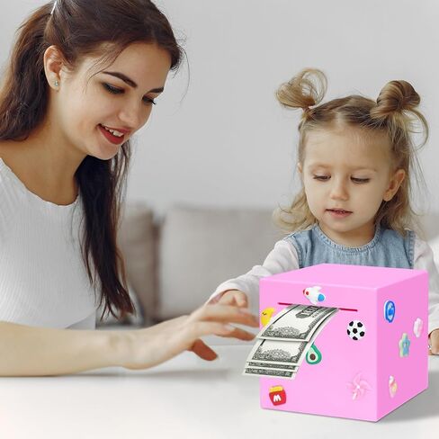 بنك بيجي للأطفال والكبار، بنك أموال غير قابل للفتح، ملصق لطيف على شكل خنزير يمكنك صنعه بنفسك، يجب أن ينكسر لفتح بنك بيجي - صندوق نقود ABS، 4.72 بوصة (وردي) in Kuwait