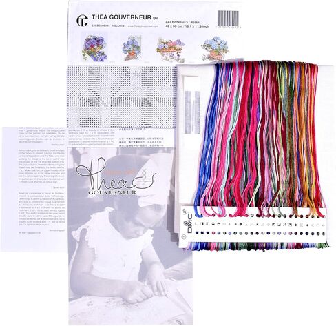 Thea Gouverneur - Counted Cross Stitch Kit - Blue Hydrangea - Aida - 16 count - Embroidery Kits for Adults - Crafts - DMC Embroidery Threads and other Cross Stitch Supplies Included - 2046A in Saudi Arabia