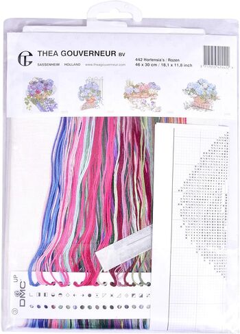 Thea Gouverneur - Counted Cross Stitch Kit - Blue Hydrangea - Aida - 16 count - Embroidery Kits for Adults - Crafts - DMC Embroidery Threads and other Cross Stitch Supplies Included - 2046A in Saudi Arabia