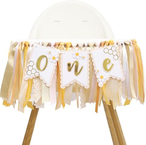 Bee One High Chair Banner Yellow - Bee for 1st Birthday Highchair Banner, Beehive Theme Birthday Party Supplies, Sweet One Party Decorations, Daisy First Photo Props (Beehive Garland Yellow) in Saudi Arabia