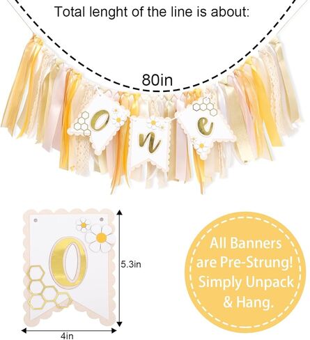 Bee One High Chair Banner Yellow - Bee for 1st Birthday Highchair Banner, Beehive Theme Birthday Party Supplies, Sweet One Party Decorations, Daisy First Photo Props (Beehive Garland Yellow) in Saudi Arabia
