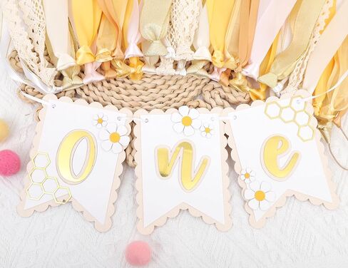 Bee One High Chair Banner Yellow - Bee for 1st Birthday Highchair Banner, Beehive Theme Birthday Party Supplies, Sweet One Party Decorations, Daisy First Photo Props (Beehive Garland Yellow) in Saudi Arabia