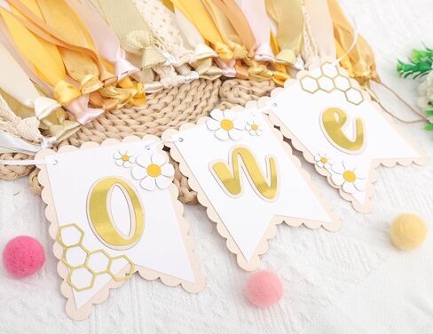 Bee One High Chair Banner Yellow - Bee for 1st Birthday Highchair Banner, Beehive Theme Birthday Party Supplies, Sweet One Party Decorations, Daisy First Photo Props (Beehive Garland Yellow) in Saudi Arabia