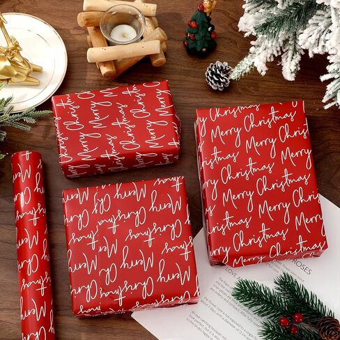 JarThenaAMCS Merry Christmas Wrapping Paper -Mini Roll- 17 Inch x 32.8Ft Red Gift Wrap Paper Xmas Art Paper for Holiday Birthday Baby Shower DIY Crafts in Saudi Arabia