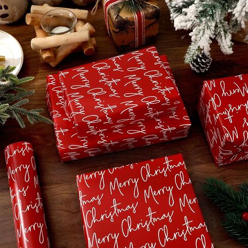 JarThenaAMCS Merry Christmas Wrapping Paper -Mini Roll- 17 Inch x 32.8Ft Red Gift Wrap Paper Xmas Art Paper for Holiday Birthday Baby Shower DIY Crafts in Saudi Arabia