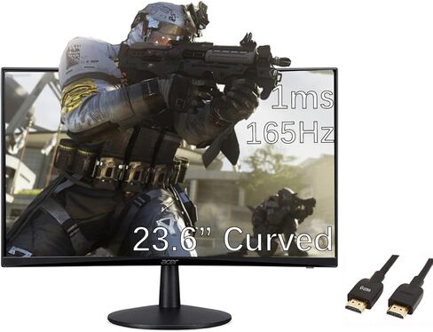 شاشة ألعاب منحنية Acer Nitro ED-Series 23.6 FHD 1500R منحنية، AMD FreeSync Premium، معدل تحديث 165 هرتز، 1 مللي ثانية (VRB)، 1920 × 1080، تصميم ZeroFrame، أسود، مع كابل 5ave HDMI in Saudi Arabia