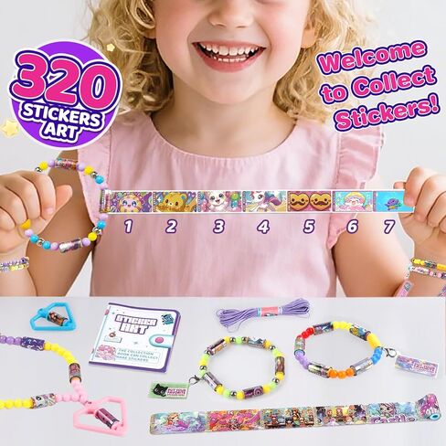 Plunack 960pcs مقاوم للماء وقابل للارتداء ومشاركة للأطفال ، سوار مع كتاب جمع الملصقات ، ملصقات حرفية ممتعة هدية عيد ميلاد الفتيات ، مجموعة أساور لصنع المجوهرات للأعمار 5 6 7 8 in Kuwait