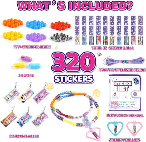 Plunack 960pcs مقاوم للماء وقابل للارتداء ومشاركة للأطفال ، سوار مع كتاب جمع الملصقات ، ملصقات حرفية ممتعة هدية عيد ميلاد الفتيات ، مجموعة أساور لصنع المجوهرات للأعمار 5 6 7 8 in Kuwait