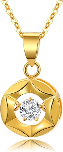 SISGEM 18K Real Gold Necklace for Women, Delicate Gold Dancing Synthetic Diamond Halo Circle Pendant Jewelry Anniversary for Mom, Wife, Girlfriend 18Inch in Saudi Arabia