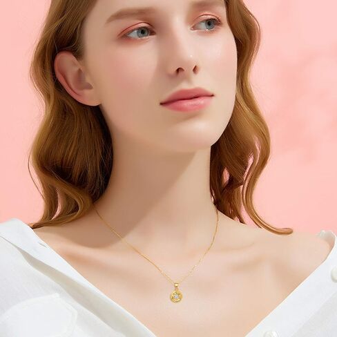 SISGEM 18K Real Gold Necklace for Women, Delicate Gold Dancing Synthetic Diamond Halo Circle Pendant Jewelry Anniversary for Mom, Wife, Girlfriend 18Inch in Saudi Arabia
