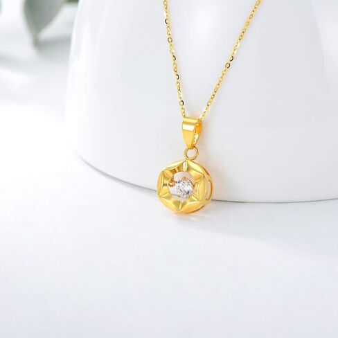 SISGEM 18K Real Gold Necklace for Women, Delicate Gold Dancing Synthetic Diamond Halo Circle Pendant Jewelry Anniversary for Mom, Wife, Girlfriend 18Inch in Saudi Arabia