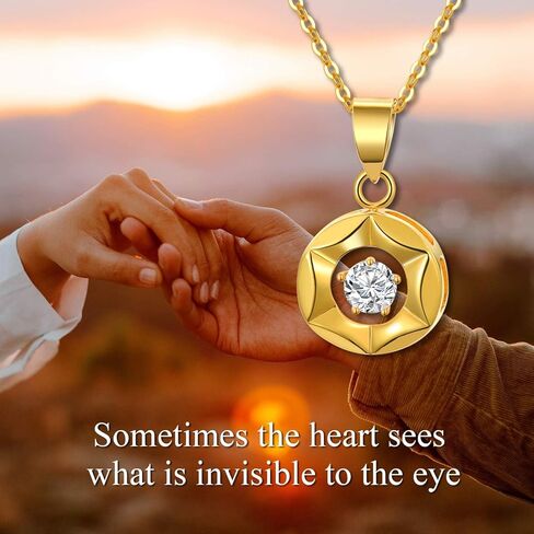 SISGEM 18K Real Gold Necklace for Women, Delicate Gold Dancing Synthetic Diamond Halo Circle Pendant Jewelry Anniversary for Mom, Wife, Girlfriend 18Inch in Saudi Arabia