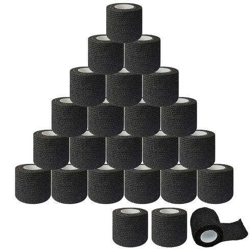 Self-Adherent Grip Tape Wrap - Lyuxzad 4 Pack Cohesive Bandage Wrap 2" x 5 Yards Machine Wrap Cover Elastic Bandage Rolls Self Adhesive Tape Strong Sports Tape Black Bandage Rolls Athletic Tape in Kuwait
