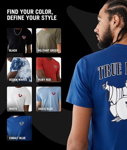 تي شيرت بأكمام قصيرة يحمل شعار بوذا للرجال من True Religion، أخضر عسكري، مقاس XXXL in Saudi Arabia