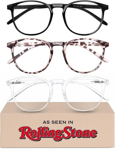 IBOANN 3 Pack Blue Light Blocking Glasses Women/Men, Fake Vintage Eyeglasses with Clear Lens,Fashion Round Retro Frame (A 024 Transparent&Orange&Light Blue) in Kuwait