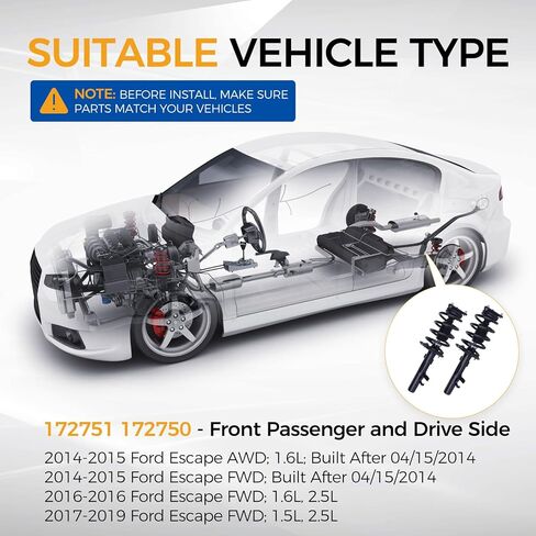 دعامة امتصاص الصدمات من PAROD مناسبة لسيارة Ford Escape 2014-2019 أمامية مع مجموعة زنبركية ملفوفة 1.5L 1.6L، 2.5L استبدال #172751 172750 in Saudi Arabia