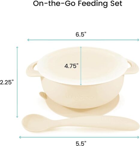 Lulyboo Silicone Feeding Packable Bowl with Handles and Lid & Spoon for Baby and Toddler, Ivory in Saudi Arabia