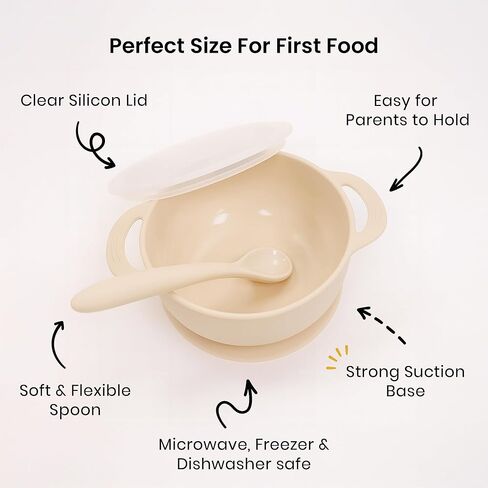 Lulyboo Silicone Feeding Packable Bowl with Handles and Lid & Spoon for Baby and Toddler, Ivory in Saudi Arabia