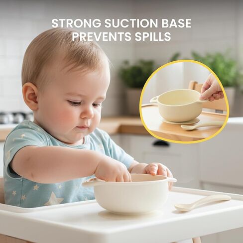 Lulyboo Silicone Feeding Packable Bowl with Handles and Lid & Spoon for Baby and Toddler, Ivory in Saudi Arabia