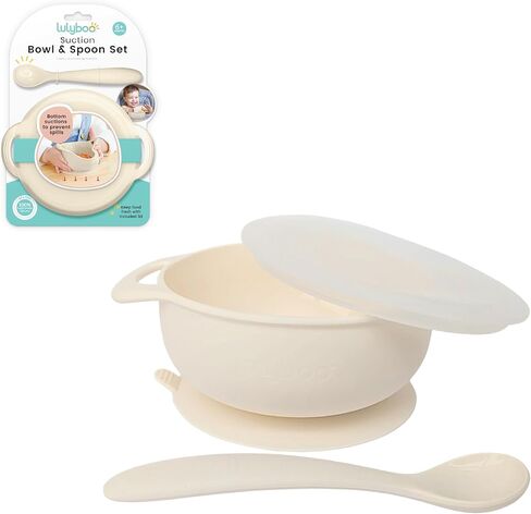 Lulyboo Silicone Feeding Packable Bowl with Handles and Lid & Spoon for Baby and Toddler, Ivory in Saudi Arabia