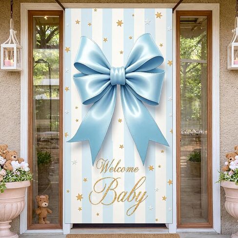 Welcome Home Little One Door Cover Bear Sleeping on Moon Door Banner for Mint Green Baby Shower Decorations Newborn Homecoming Porch Sign Gender Neutral Nursery Wall Decor 70.8 x 35.4 Inch in Kuwait